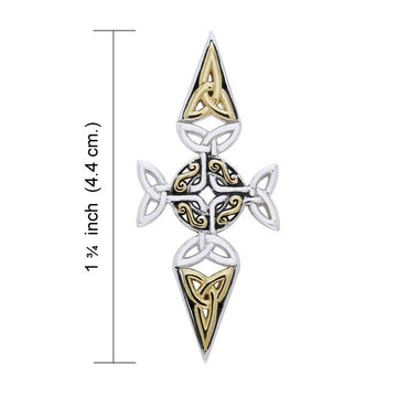 Celtic Trinity Cross Silver & 18K Gold Accent Pendant MPD1820 - Jewelry